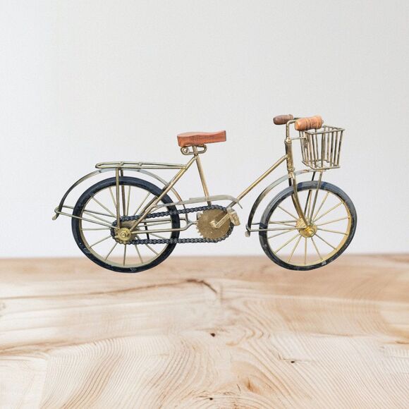 Vintage Decorative Stationary Bicycle Handcrafted 18" Metal Frame Wood Seat - Picture 2 of 8